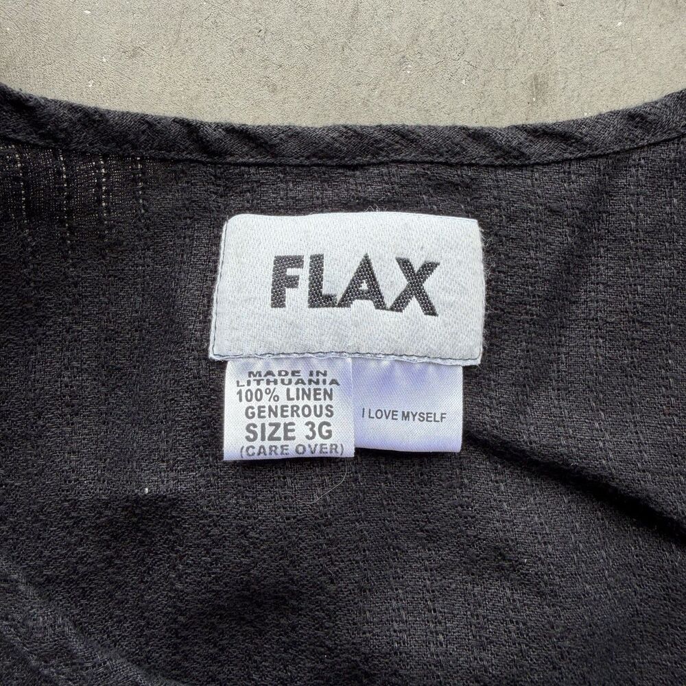 Flax Womens 3G Top Tunic Shirt Babydoll Lagenlook 100% Linen Button Front Black - Picture 4 of 7